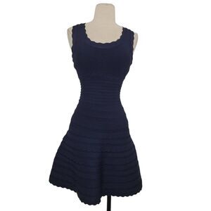 Herve Leger Jules Scalloped Bandage Mini Dress Sz‎ XS Navy Blue Party Designer